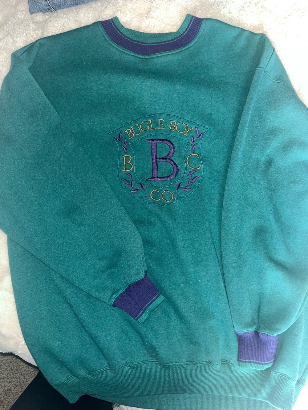 Bugle Boy Teal Crewneck Sweatshirt with Purple Trim & Embroidered Logo